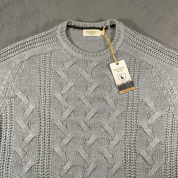 PG Field Sweater Gray Mens XL Knit Cable Crewneck Cotton Outdoor Casual - Picture 6 of 9